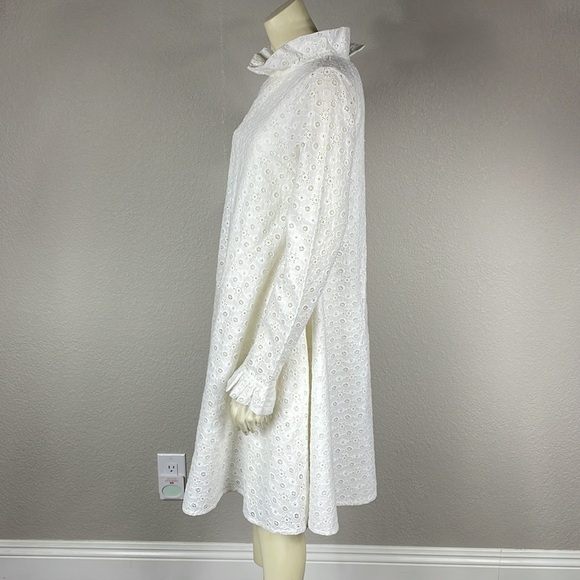 Merlette Cream White Eyelet Long Sleeve Shift Babydoll Mini Dress Sz S - Picture 4 of 15